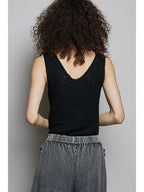 V Neck Sleeveless Lace Trim Neckline Knit Top
