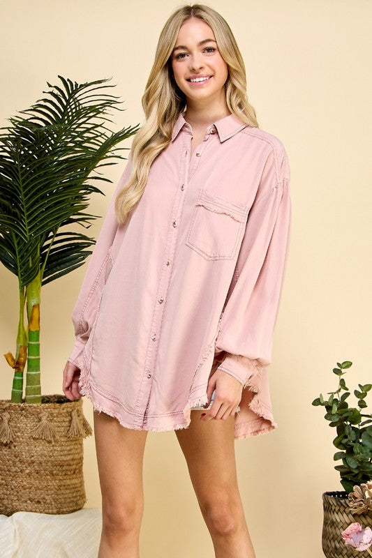 Oversize Frayed Balloon Sleeve Top