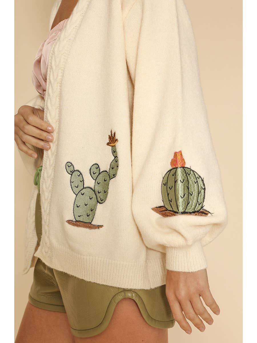 Embroidered Cactus Cardigan