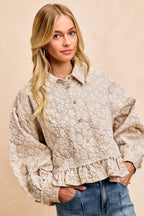 Textured Floral Ruffle Hem Top