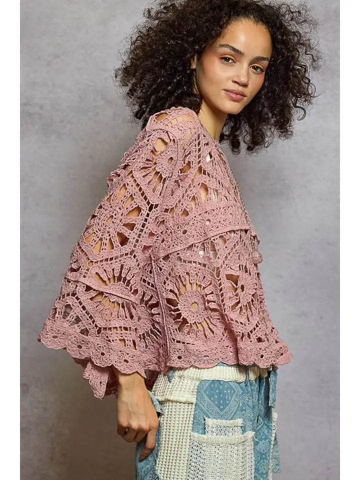 3/4 Sleeve Crochet Cropped Top