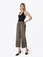 High Rise Leopard Print Waist Tie Crop Wide Jeans