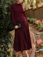 Ribbed Mock Neck Satin Twofer Midi Dress