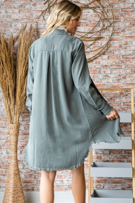 Raw Hem Button Up Dress