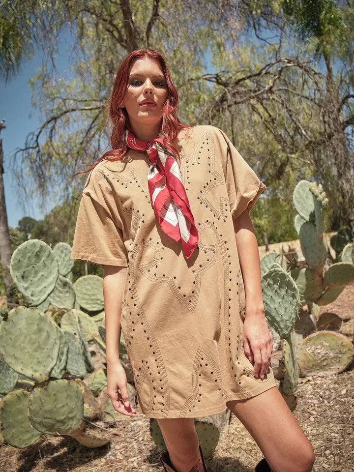 Studded Western T-shirt Dress