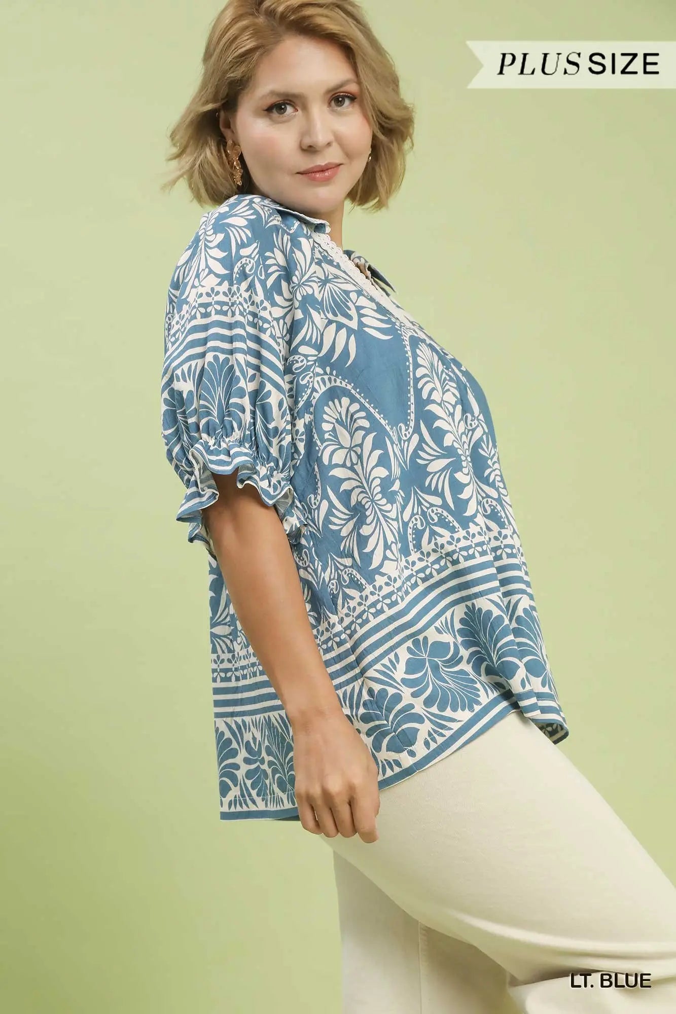 Two Tone Border Print Top