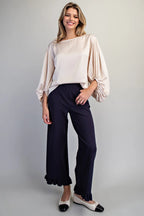 Solid Balloon Sleeve Blouse