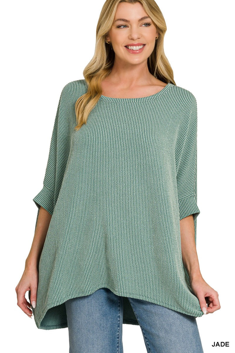 Raised Rib Bat Sleeve Top
