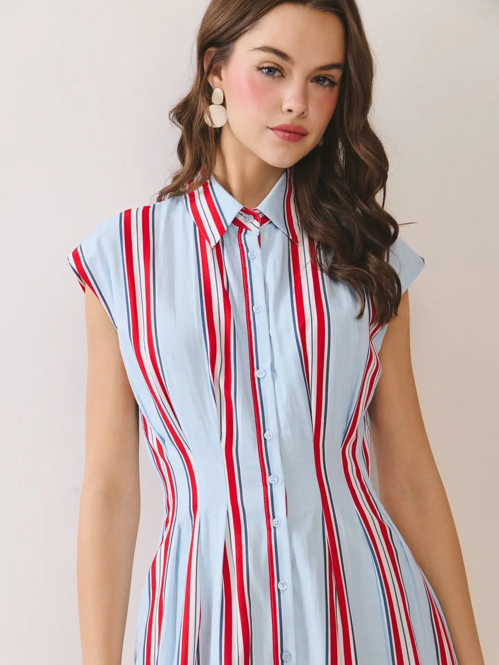 Fitted Bodice Striped Button Down Midi