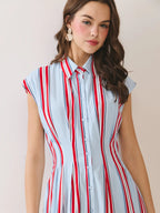 Fitted Bodice Striped Button Down Midi