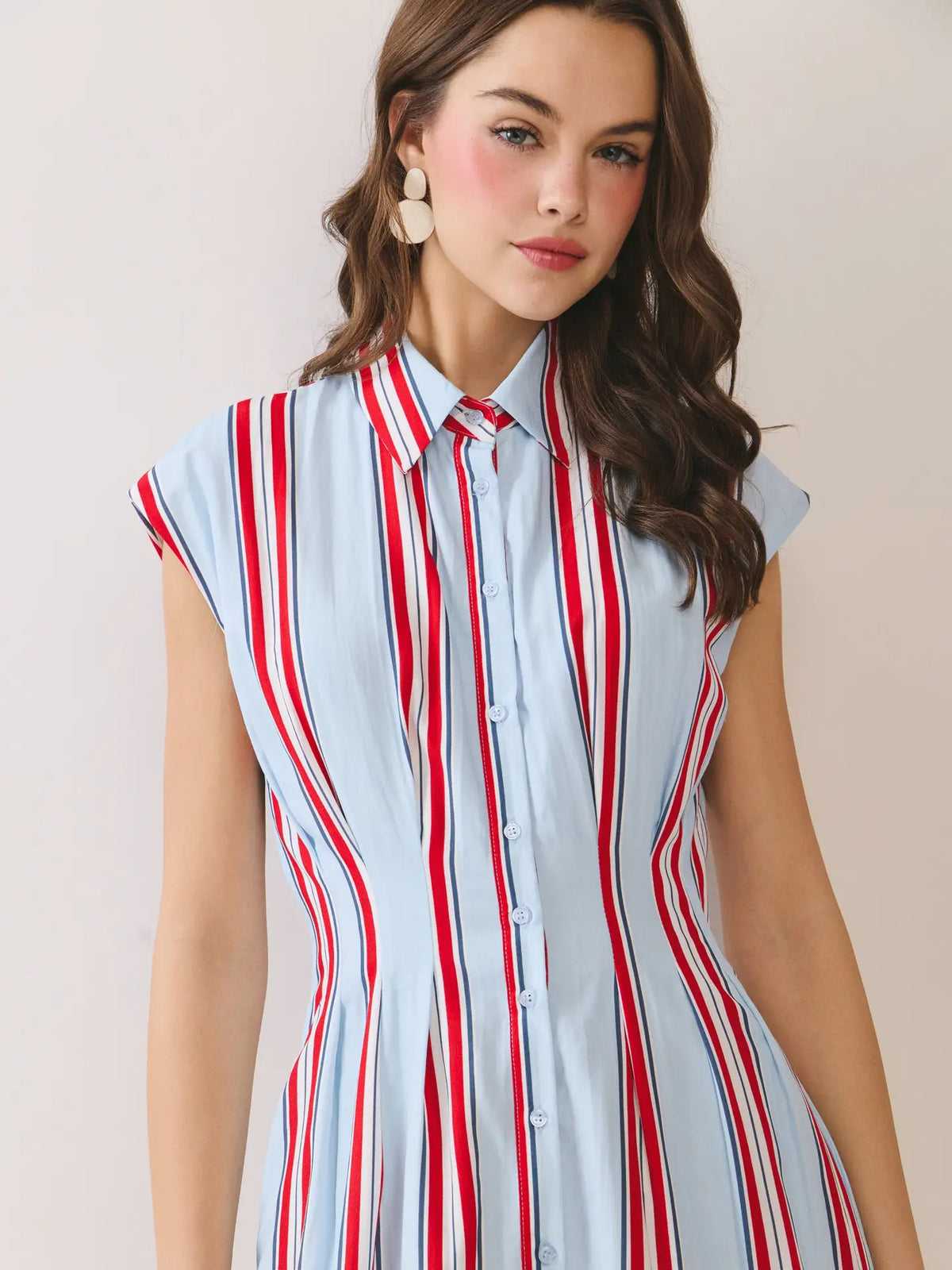 Fitted Bodice Striped Button Down Midi