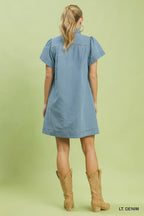 Denim Ruffle Collar Mini Dress