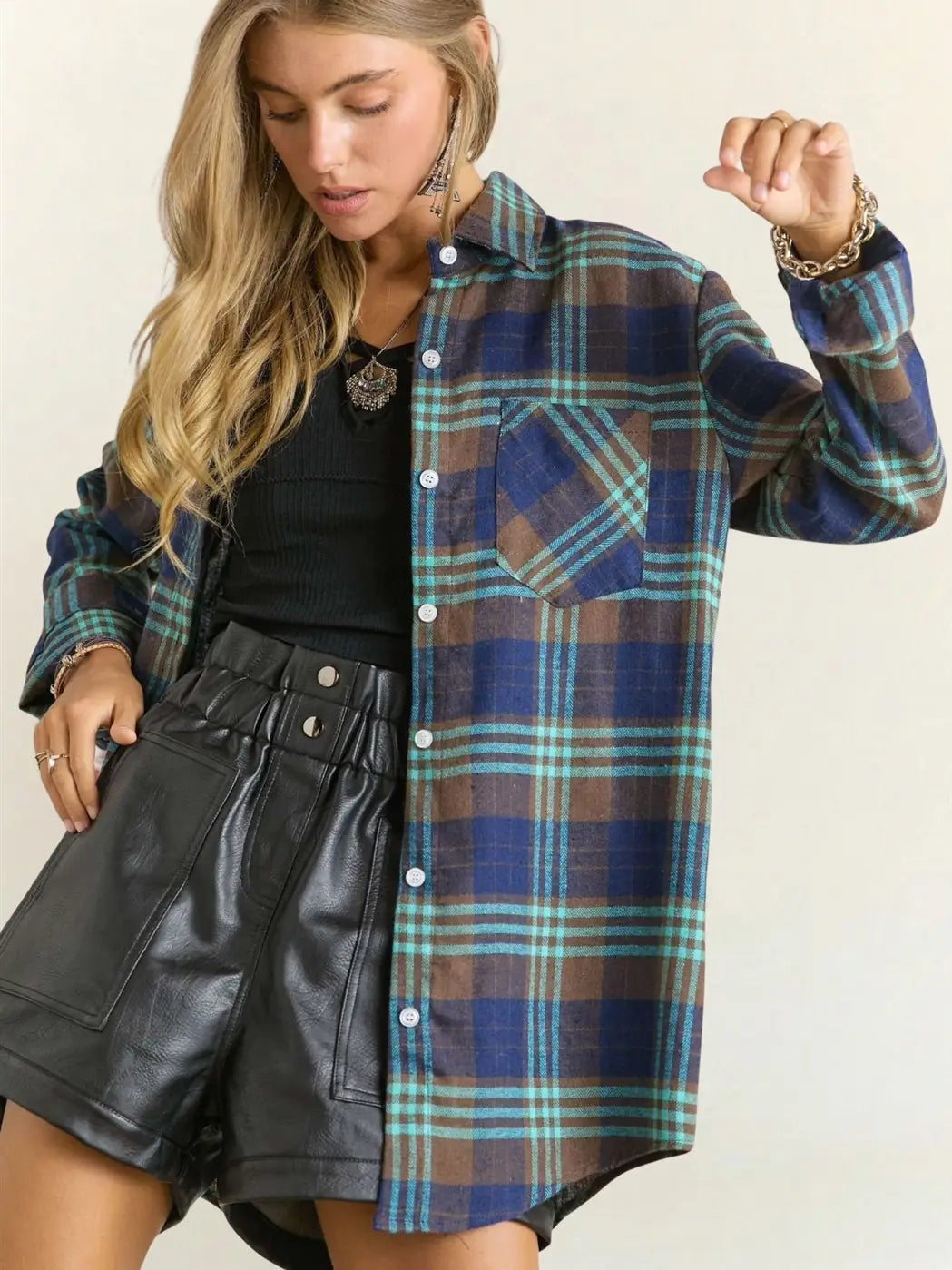 Long Sleeves Button Down Plaid Shirt
