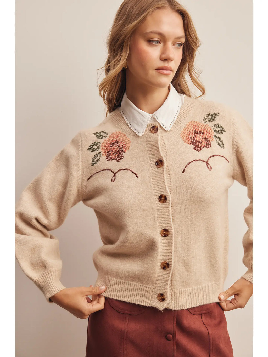 Floral Embroidered Knit Cardigan