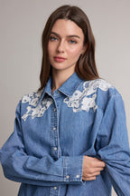 Romantic Lace Detail Denim Shirt