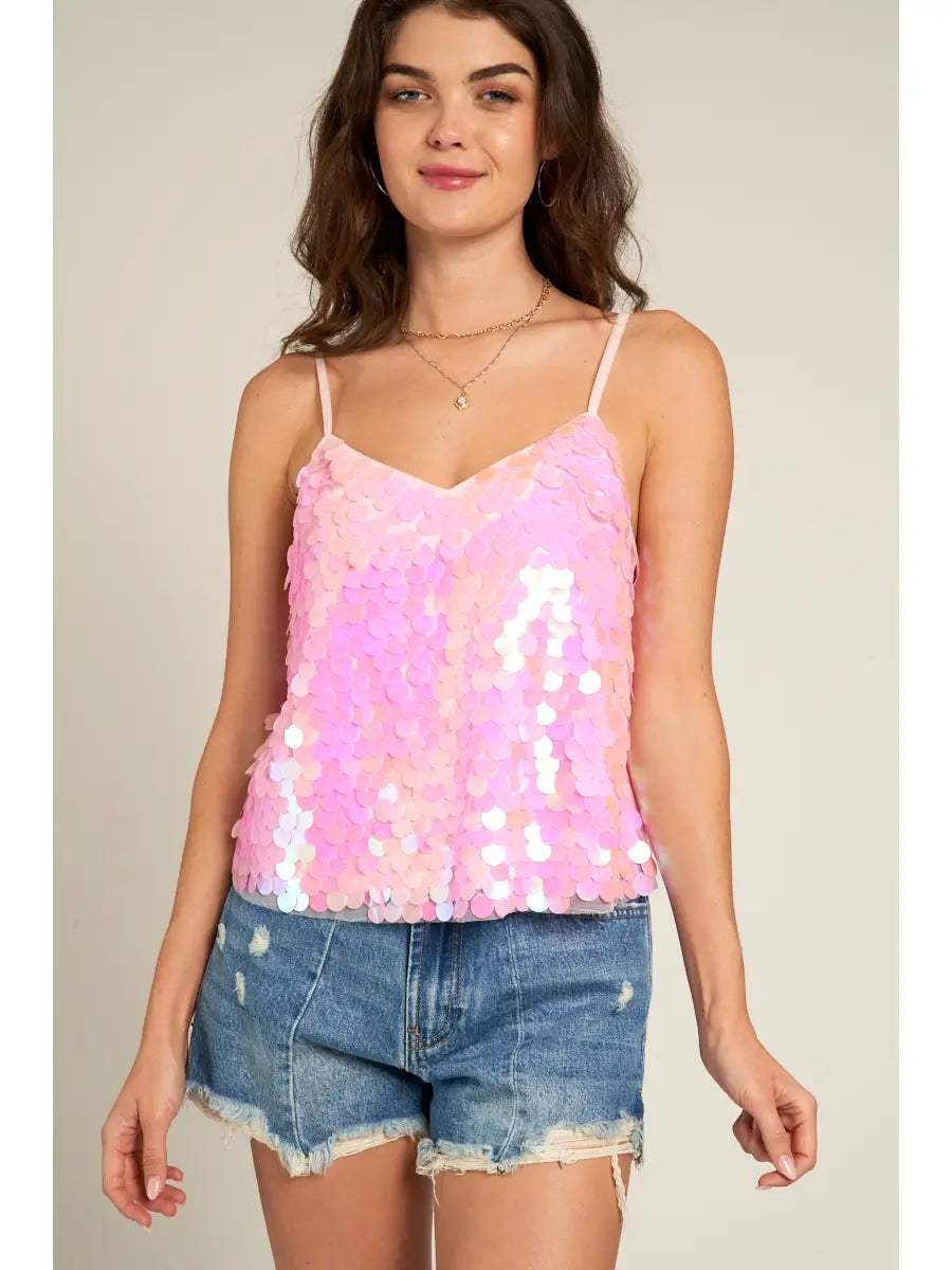 Spaghetti Strap Sparkly Sequin Cami Top