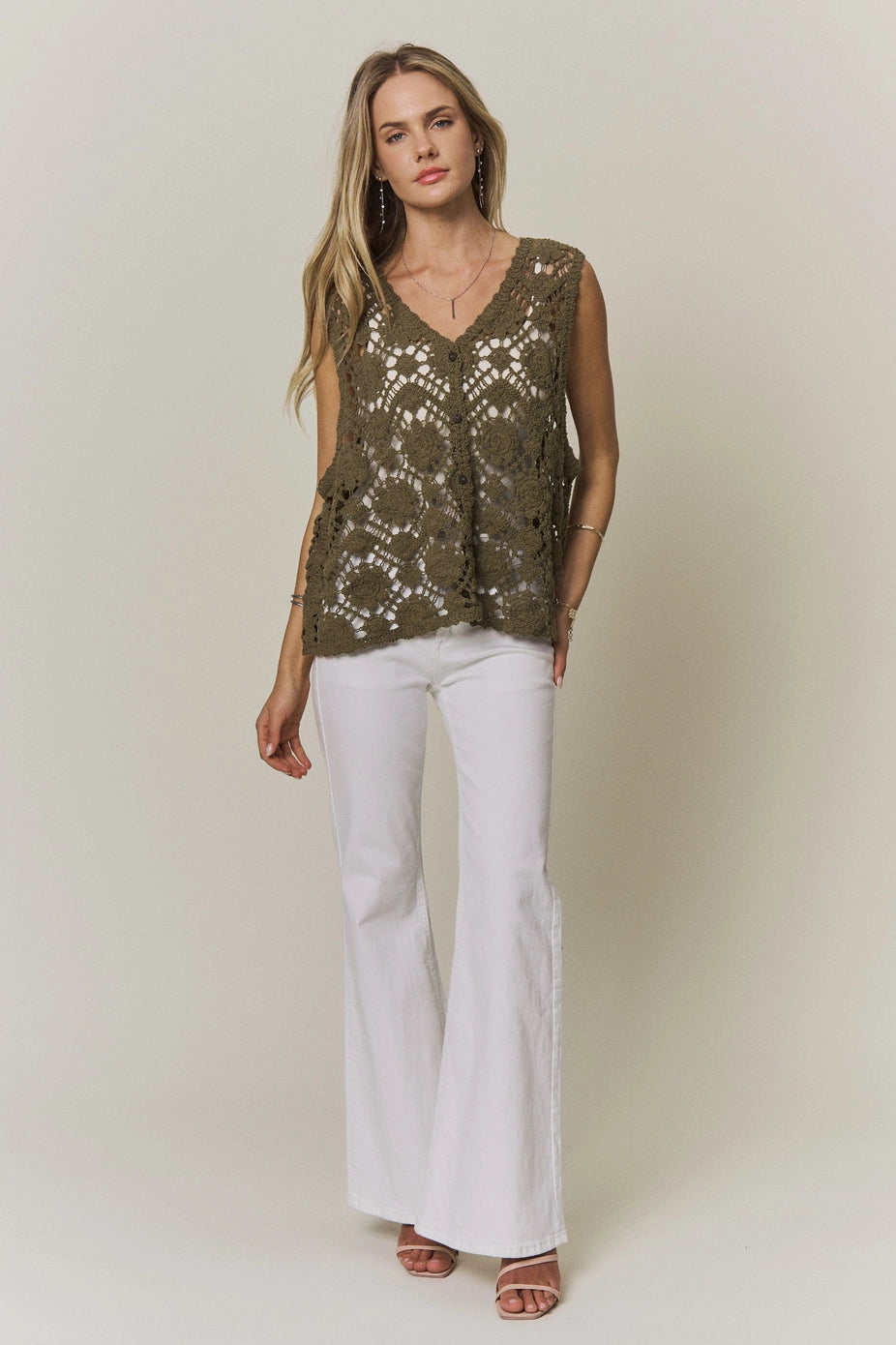 Boho Crochet Knit Button Vest Top