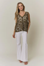 Boho Crochet Knit Button Vest Top