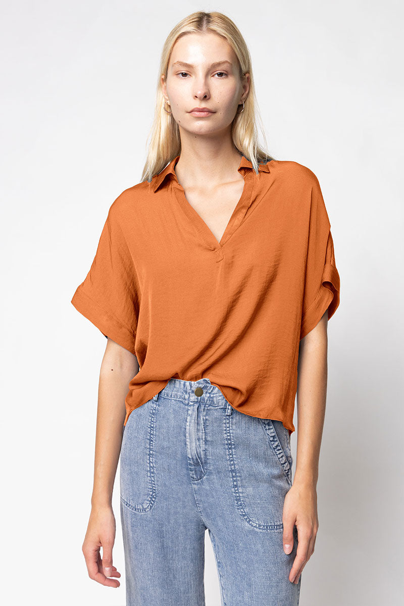 Highlow Collar Satin Blouse