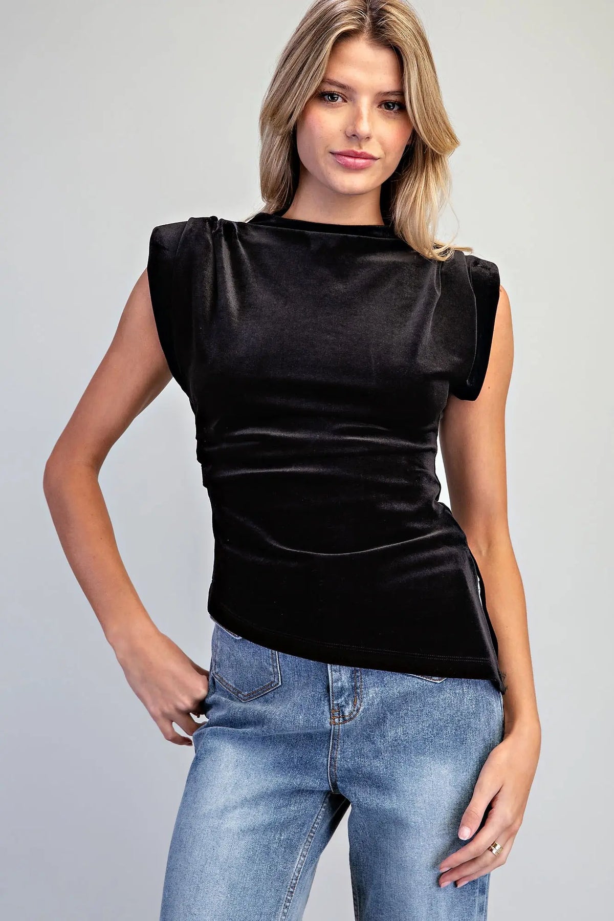 Velvet Mock Neck Sleeveless Top