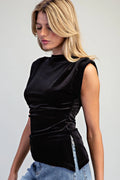 Velvet Mock Neck Sleeveless Top