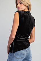 Velvet Mock Neck Sleeveless Top