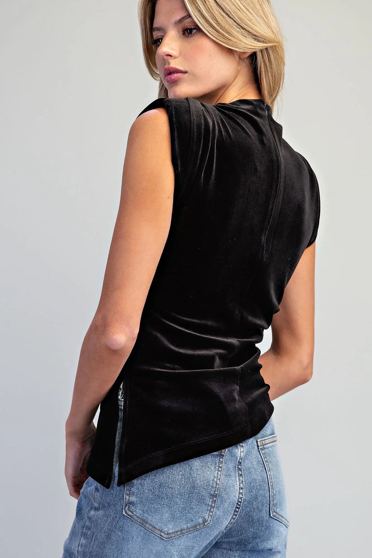 Velvet Mock Neck Sleeveless Top