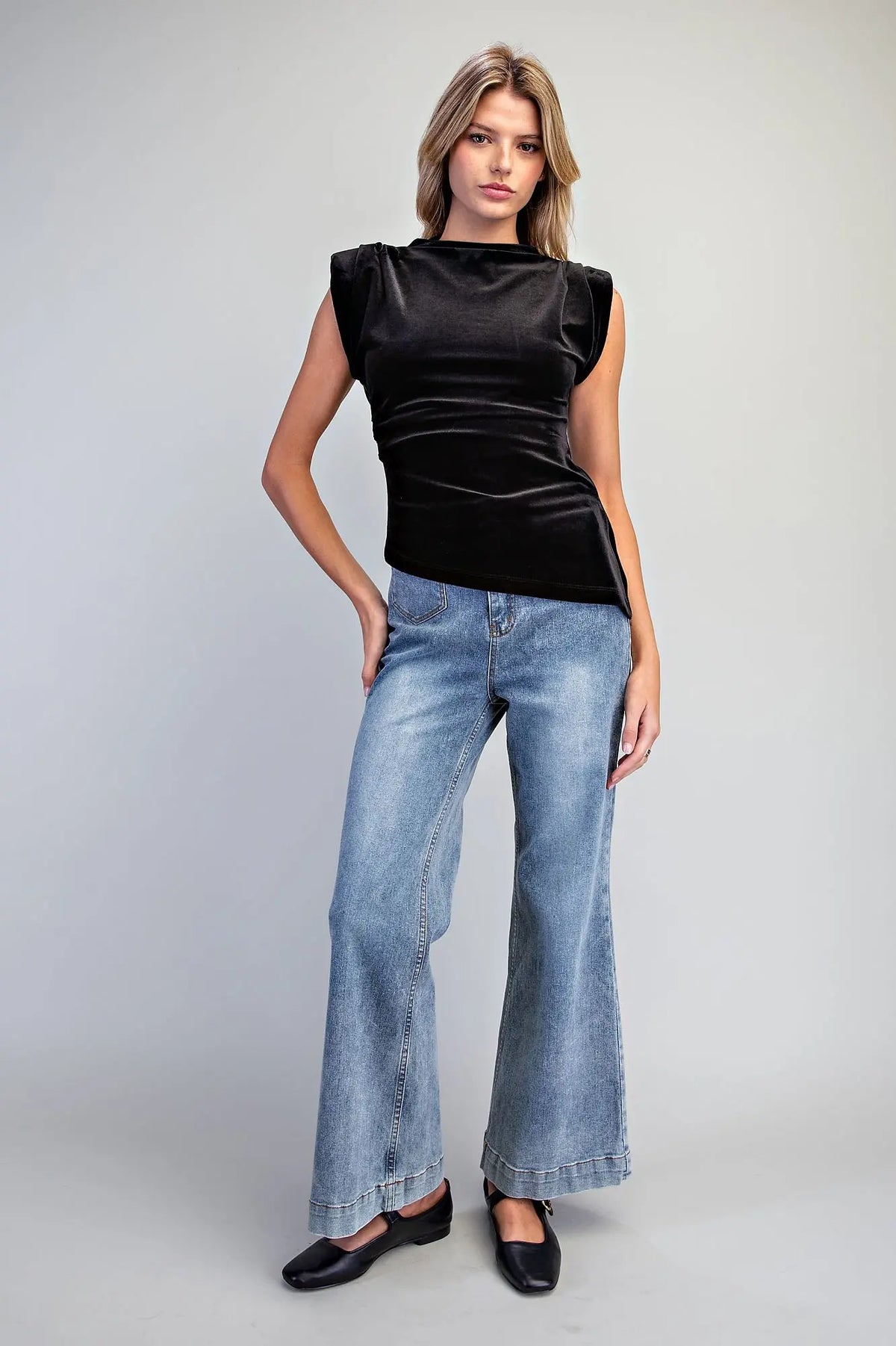 Velvet Mock Neck Sleeveless Top