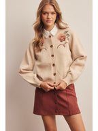 Floral Embroidered Knit Cardigan