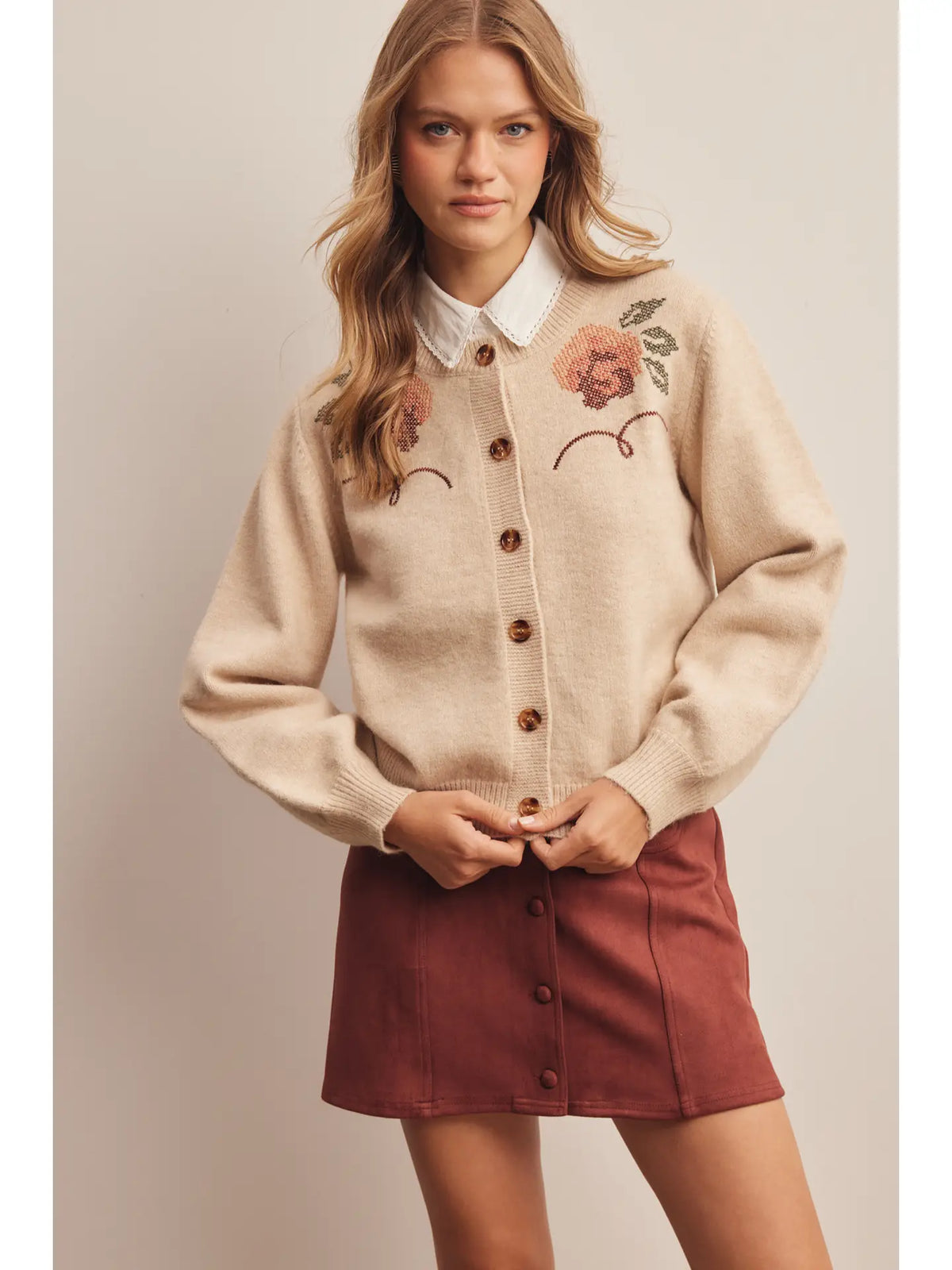 Floral Embroidered Knit Cardigan