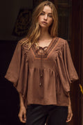 Embroidered Puff Sleeve Blouse