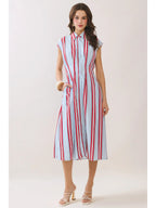 Fitted Bodice Striped Button Down Midi