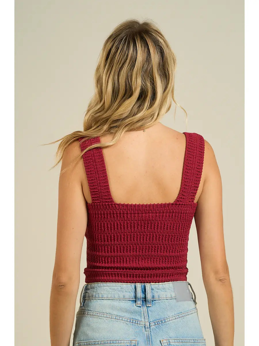 Smocked Square Neck Tank Top