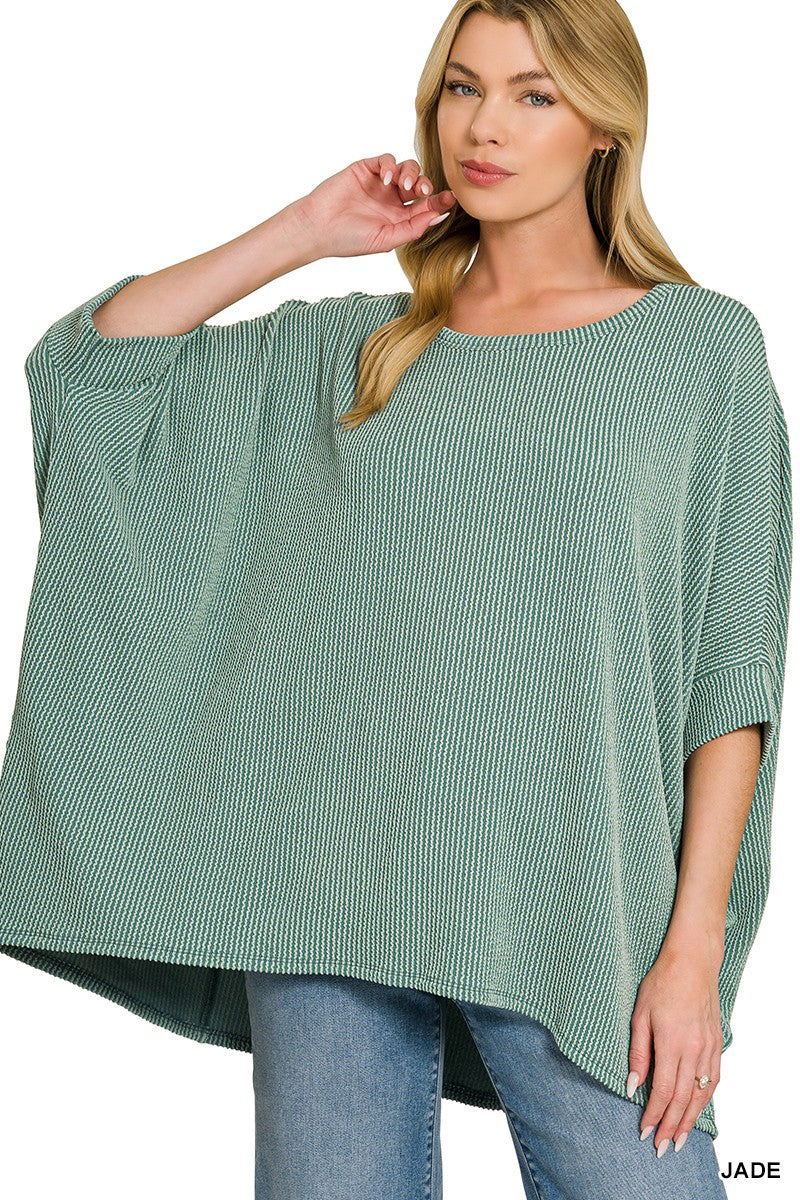 Raised Rib Bat Sleeve Top