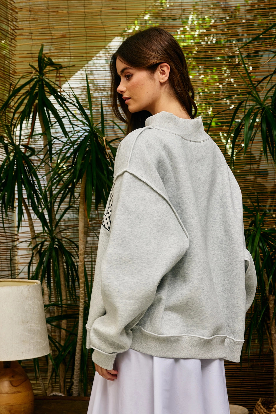 Embroidered "Pray" Mock Neck Sweatshirt