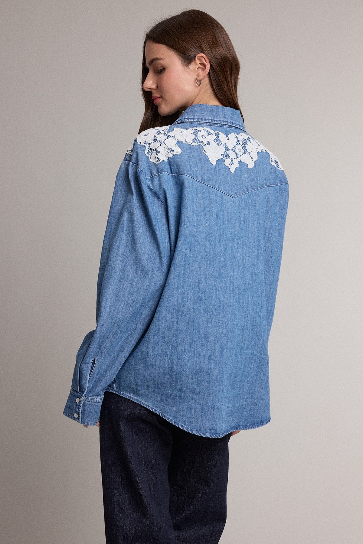 Romantic Lace Detail Denim Shirt