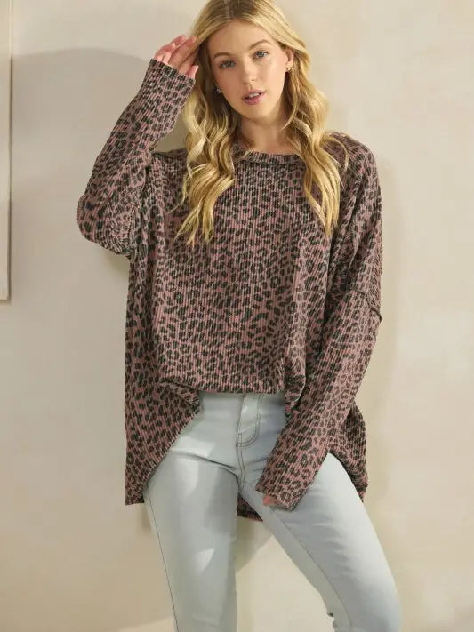 Long Sleeve Animal Urban Ribbed Top