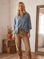 Mineral Washed Tencel Ruffle Hem Shirt
