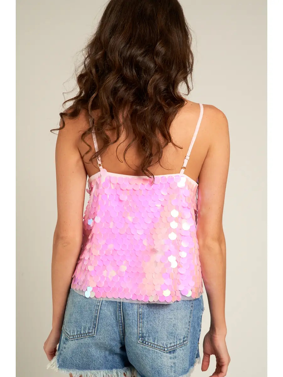 Spaghetti Strap Sparkly Sequin Cami Top