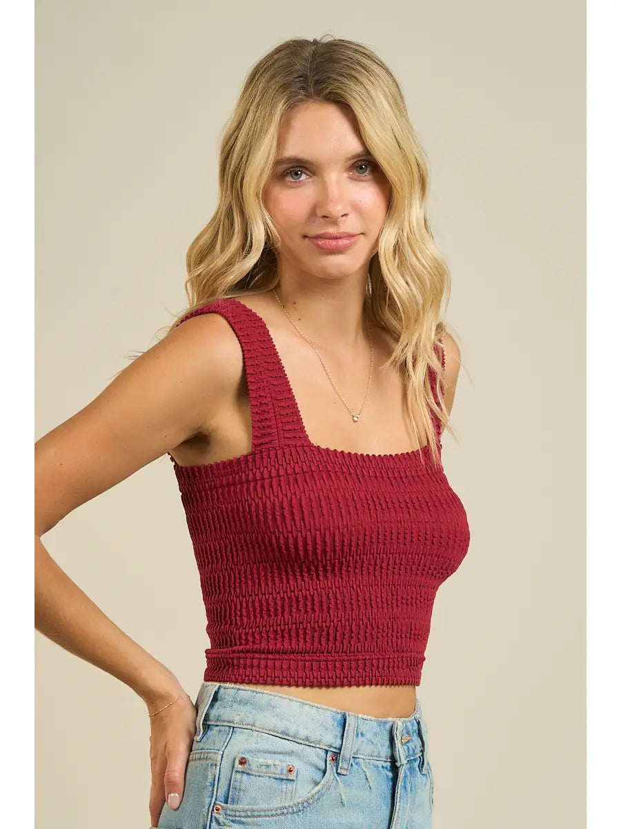 Smocked Square Neck Tank Top