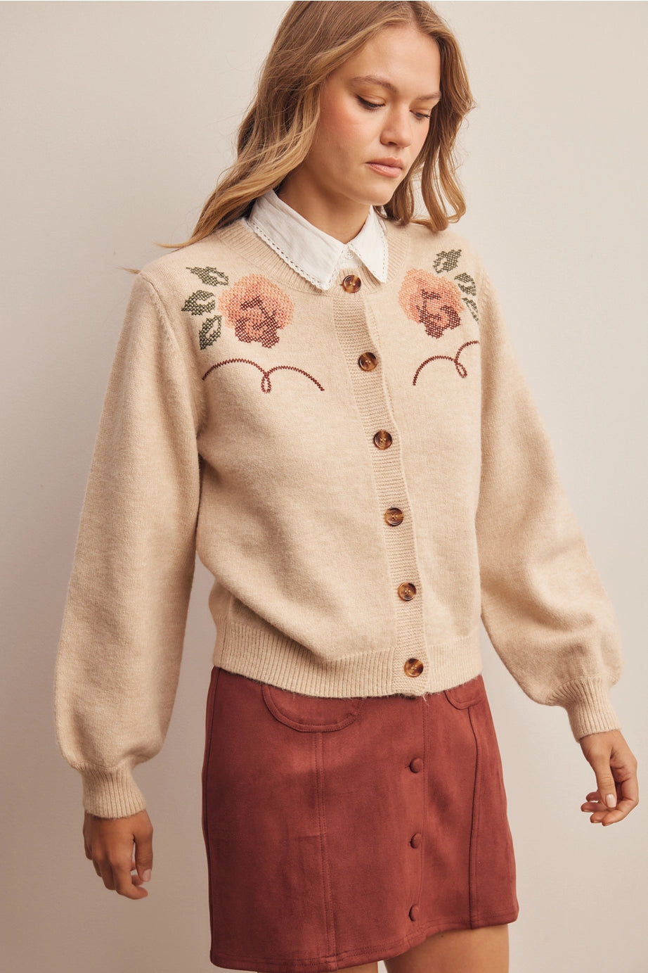 Floral Embroidered Knit Cardigan