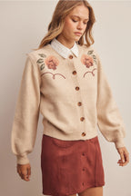 Floral Embroidered Knit Cardigan