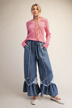 Ruffle Bottom Washed Chambray Pants