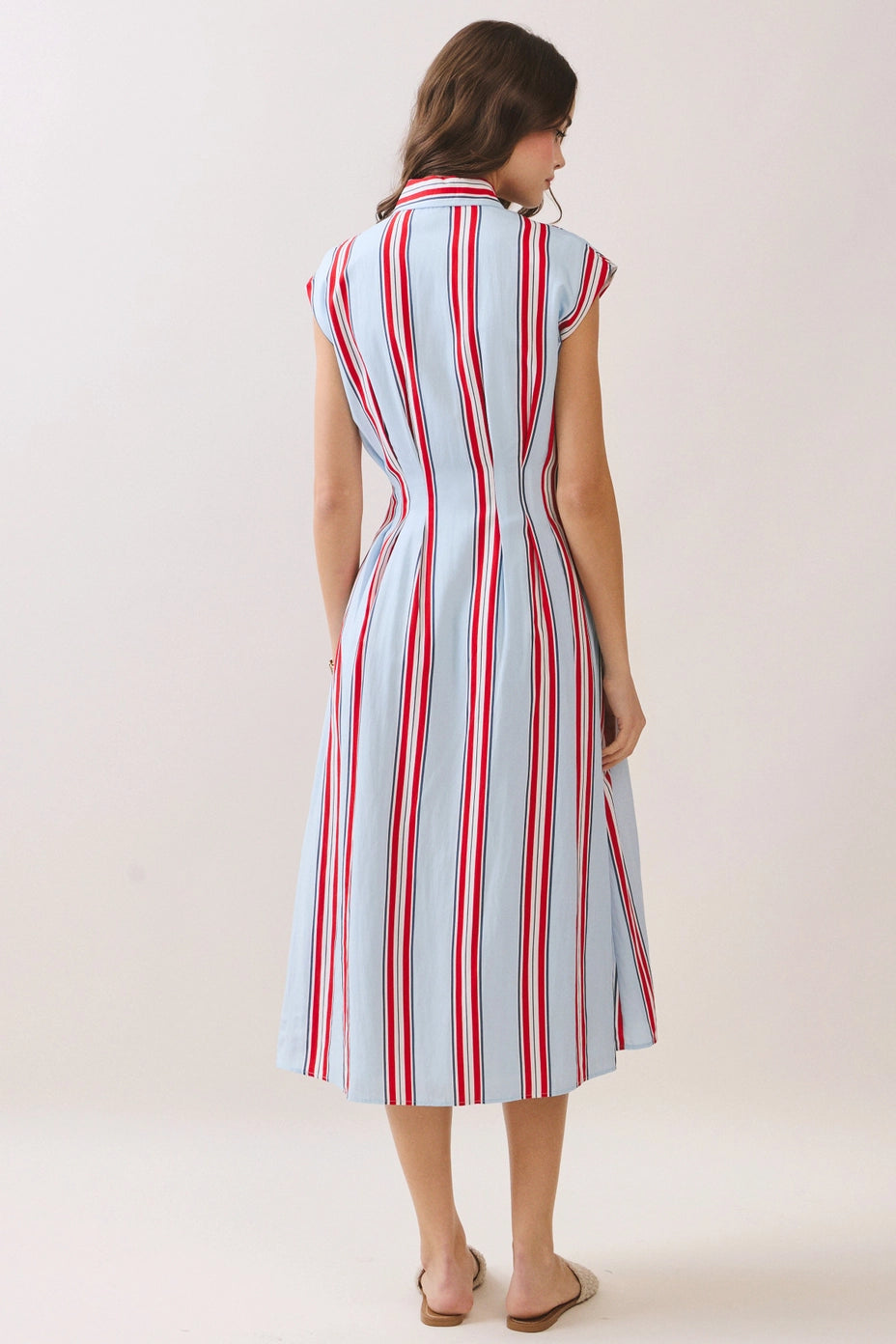 Fitted Bodice Striped Button Down Midi
