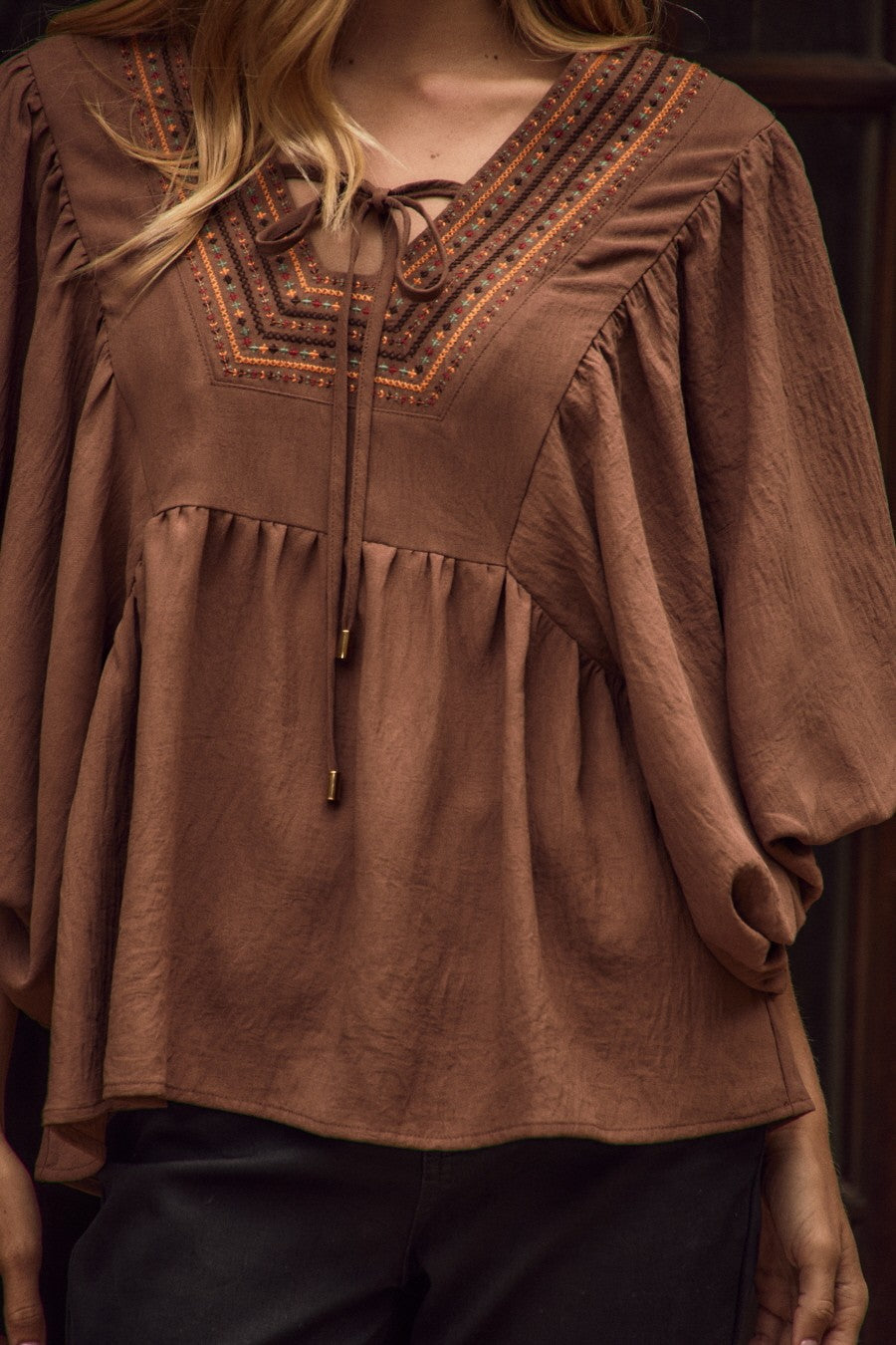 Embroidered Puff Sleeve Blouse