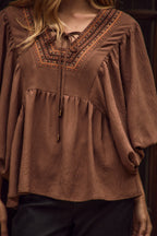 Embroidered Puff Sleeve Blouse