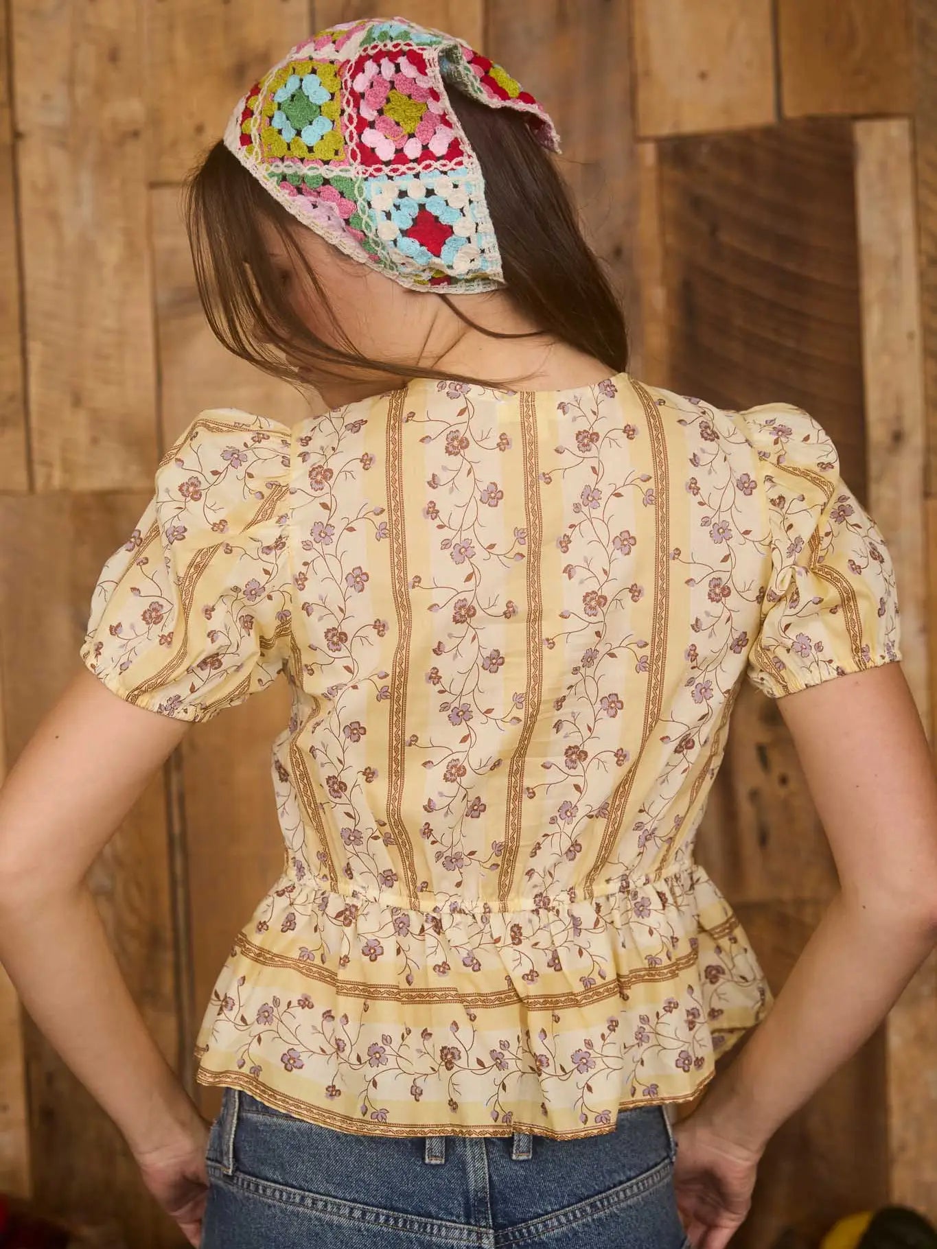 Floral Stipe Front Tie Blouse