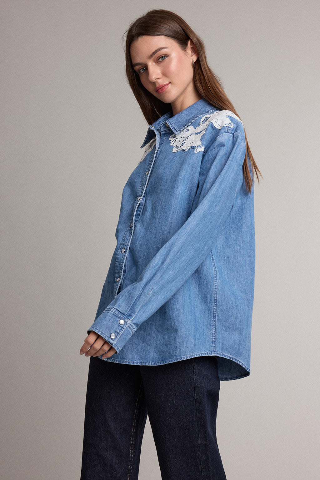 Romantic Lace Detail Denim Shirt