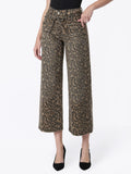 High Rise Leopard Print Waist Tie Crop Wide Jeans