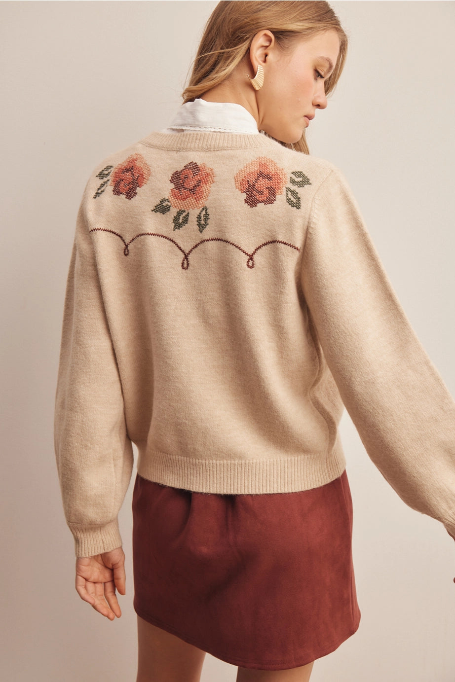 Floral Embroidered Knit Cardigan